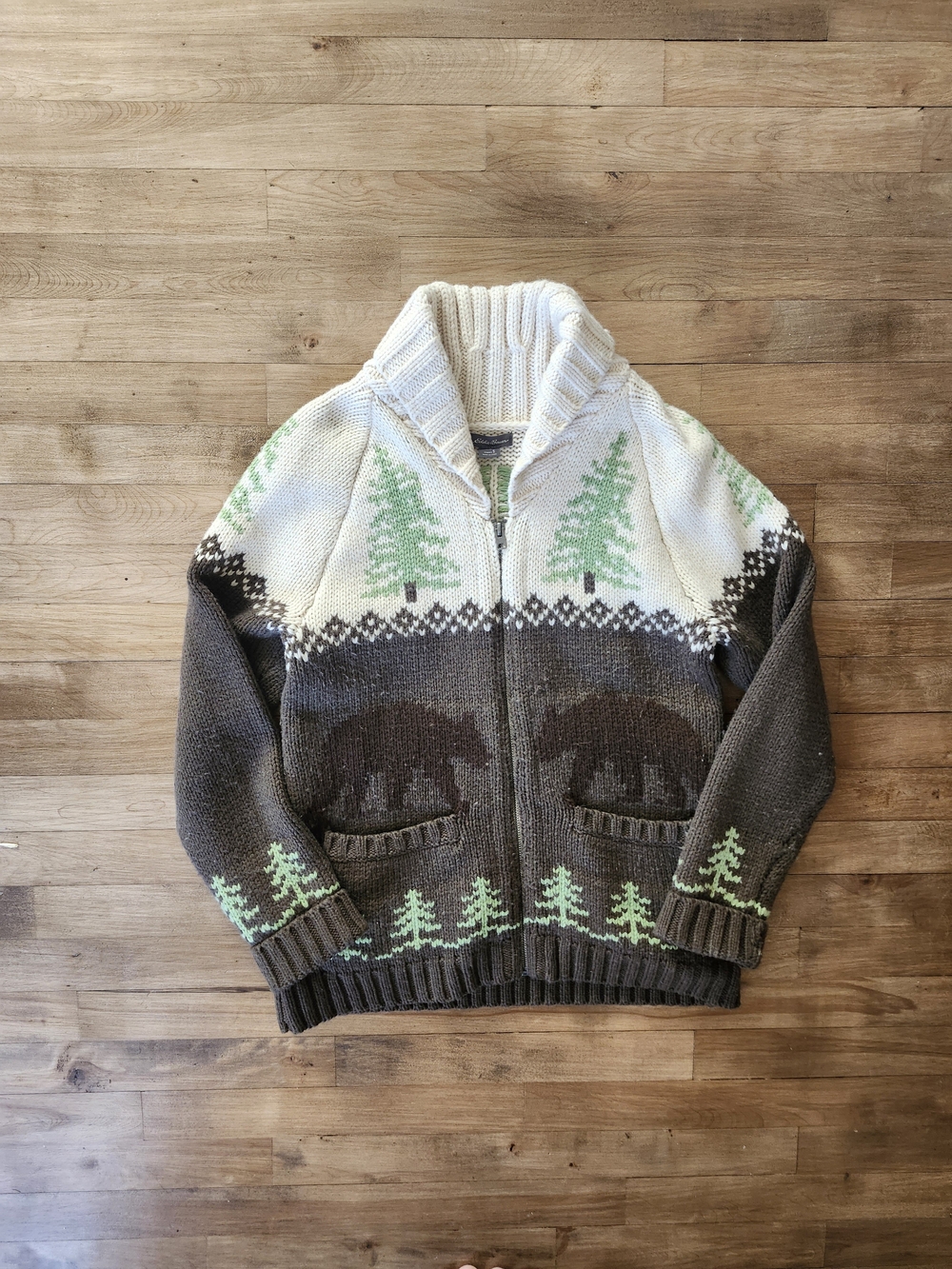 Eddie Bauer Brown, Cream & Green Zip Sweater
